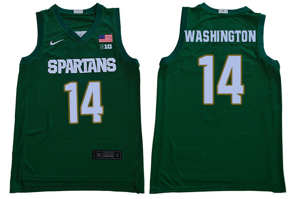 2019-20 Men #14 Brock Washington Michigan State Spartans College Basketball Jerseys Sale-Green